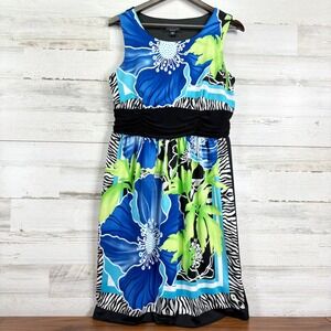 Perceptions New York Womens Stretch Tank Dress 12‎ Floral Print Zebra Sleeveless
